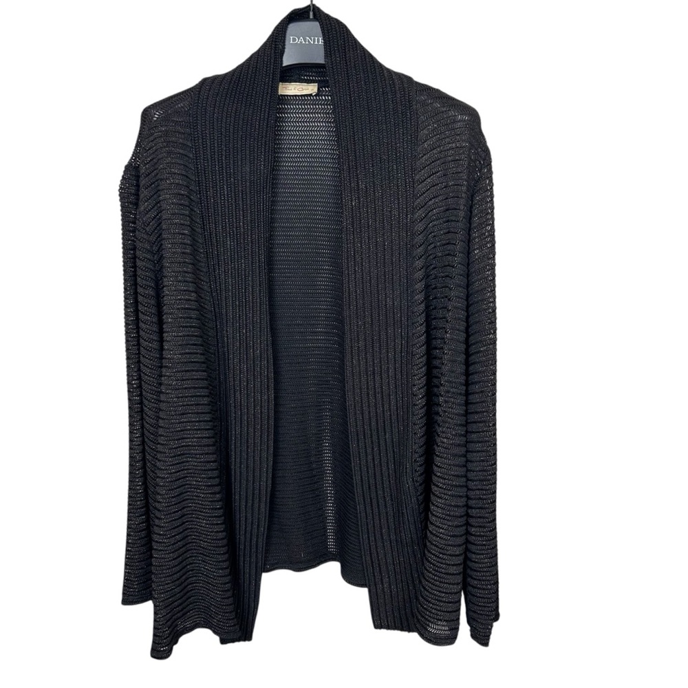 Front of Closet Black Metallic Open Knit‎ Cardigan Sweater 2X USA
